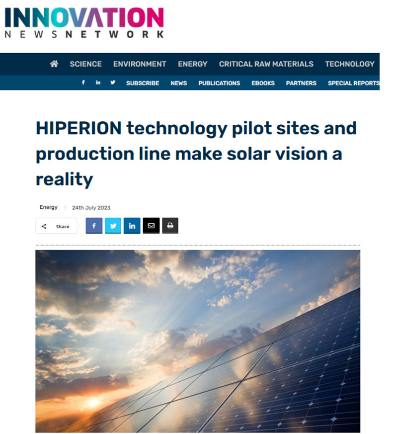 HIPERION technology pilot sites and production line make solar vision a reality